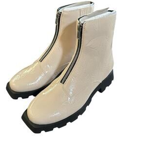 Katy Perry The Daarling White Combat Boot‎ Chalk Patent Zip Front Lug Sole 8.5M